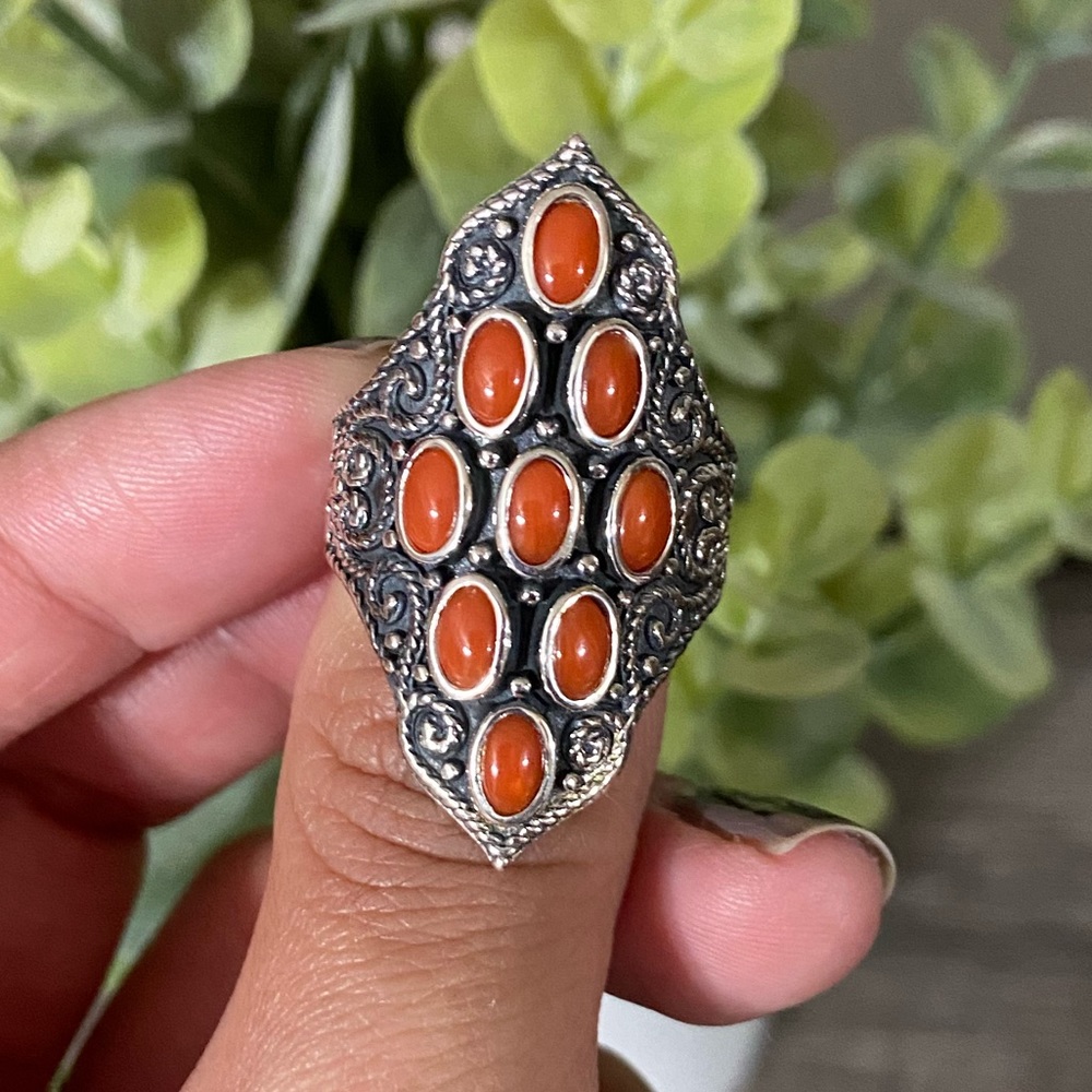 Sterling Silver Coral Statement Ring - image 1